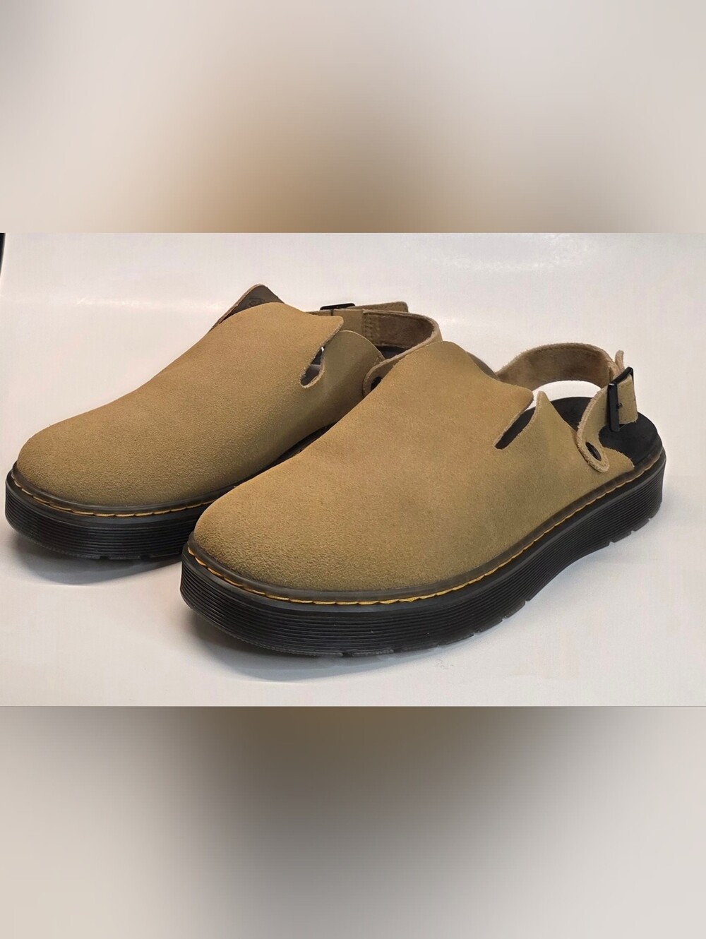 Dr. Martens Tan Suede Slip-On Loafers with Black Sole